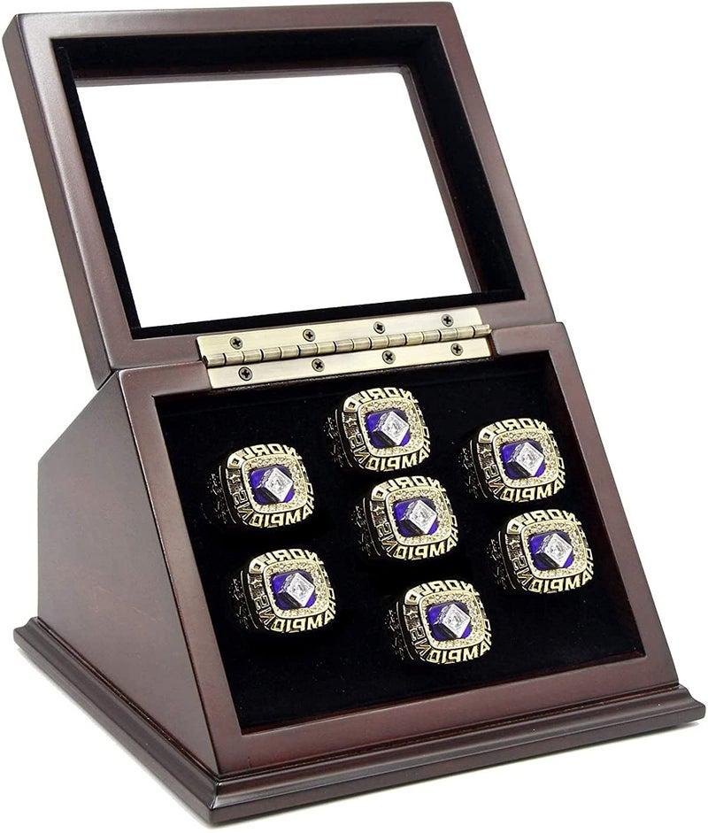 Tirrito 7 Slots Championship Wooden Display Case Shadow Box With Slanted Glass Window for Football, Basketball, Hockey, Sports Rings - Not Included - Image 2